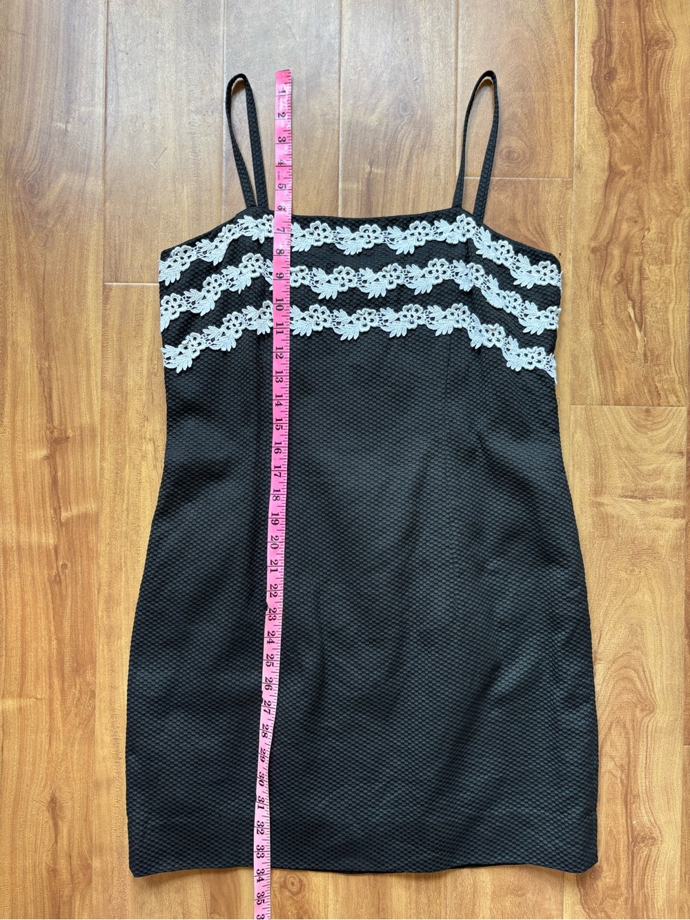 Vintage 90s Black Slip Dress with White Lace Floral Trim - Picture 13 of 14